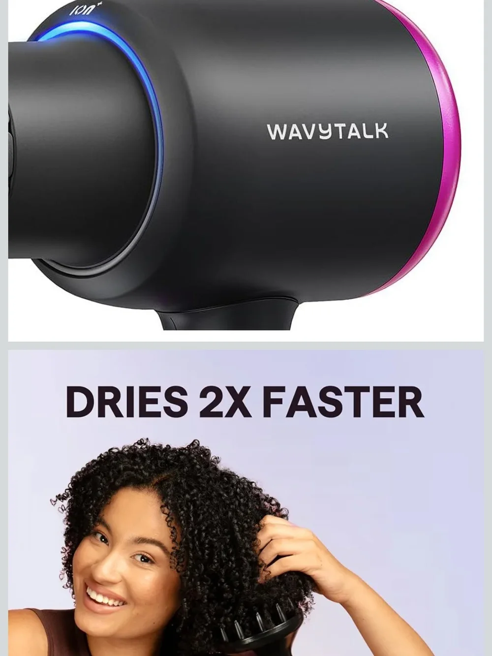 Black Ceramic Hair Dryer with 3 Attachments - Lightweight Fast Drying